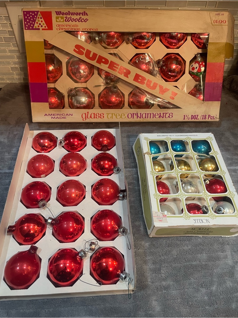 Vintage Christmas Ornaments Glass Multicolored Woolworths Noelle Lot